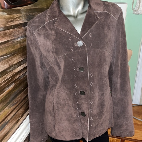 Sigrid Olson brown distressed soft suede top jacket Size Large - Picture 7 of 9